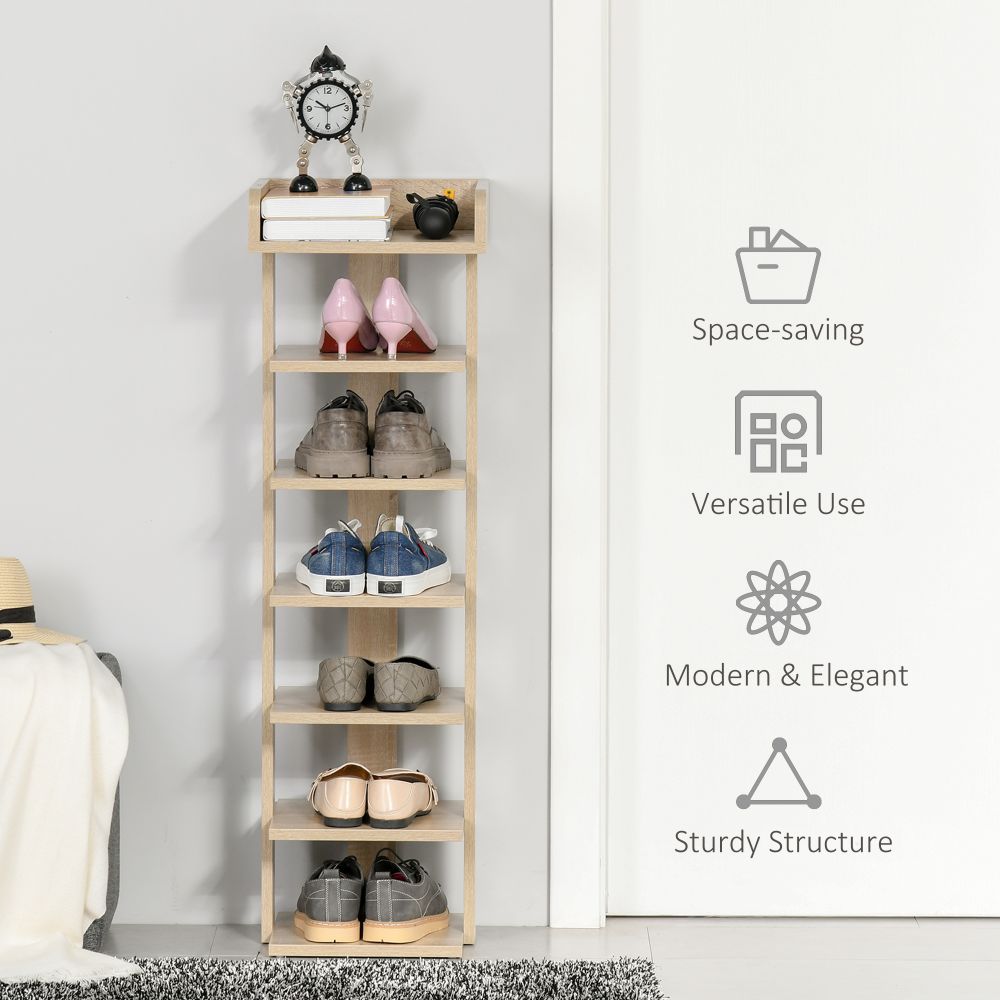 Elegant 7-Tier Oak Shoe Rack & Storage Shelf - Modern Space-Saving Organizer