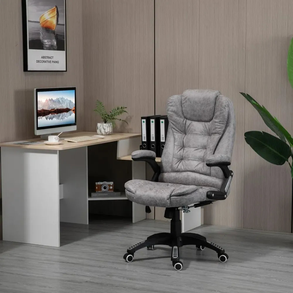 Luxury Grey High Back Office Chair with Swivel Wheels & Adjustable Arms