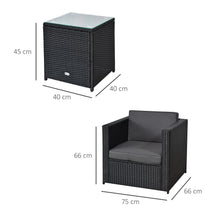 Load image into Gallery viewer, Outsunny Black Rattan 2-Seater Sofa Set with Cushions &amp; Glass Table
