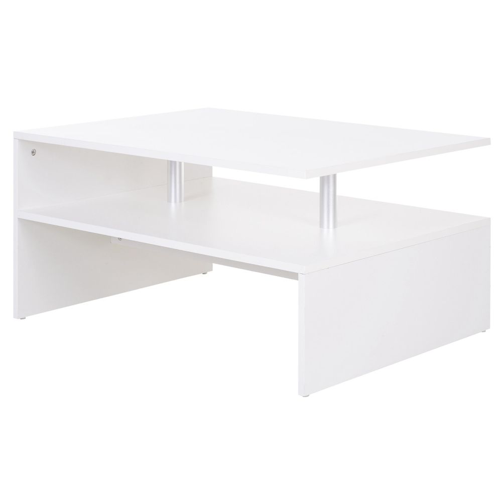 Modern 2-Tier White Coffee Table: Sleek Storage & Display Solution