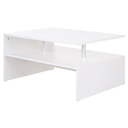 Modern 2-Tier White Coffee Table: Sleek Storage & Display Solution