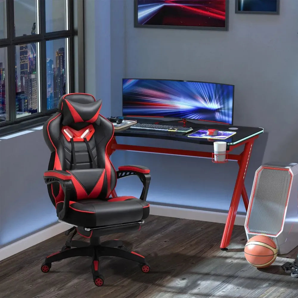 Ultimate Ergonomic Gaming Chair with Reclining Footrest - Stylish Red Design!