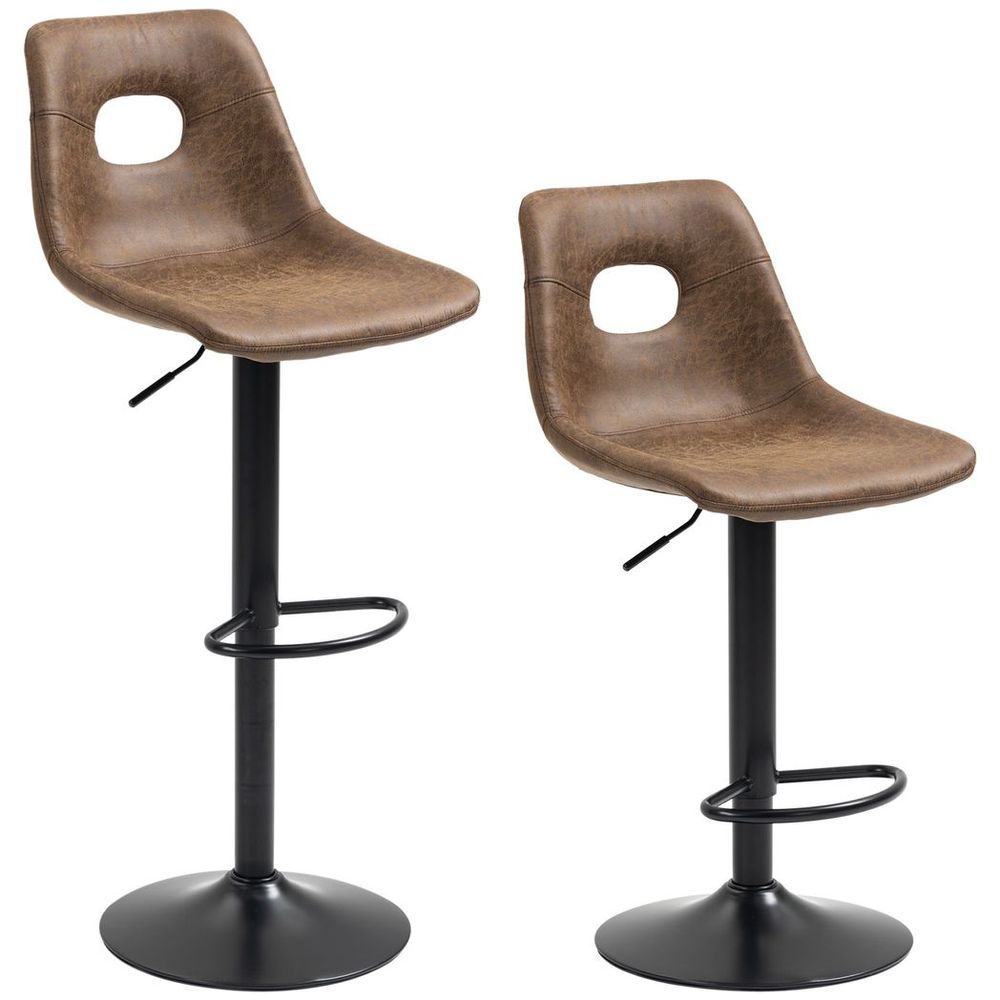 Adjustable Retro Swivel Bar Stools Set of 2 - Chic Brown Leather-Like Design