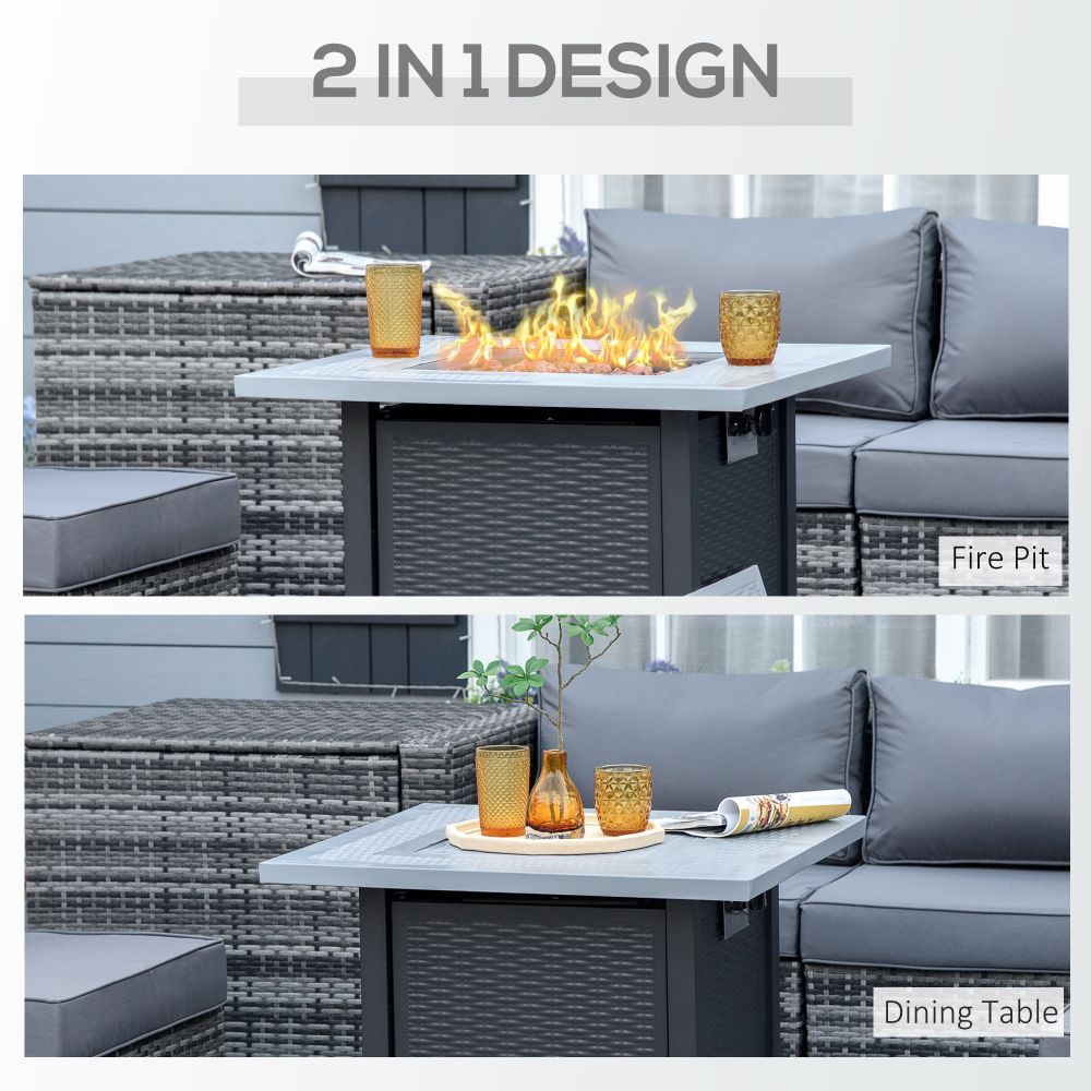 Elegant Rattan Square Propane Fire Pit Table – Smokeless Comfort & Style!