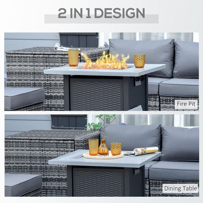 Elegant Rattan Square Propane Fire Pit Table – Smokeless Comfort & Style!