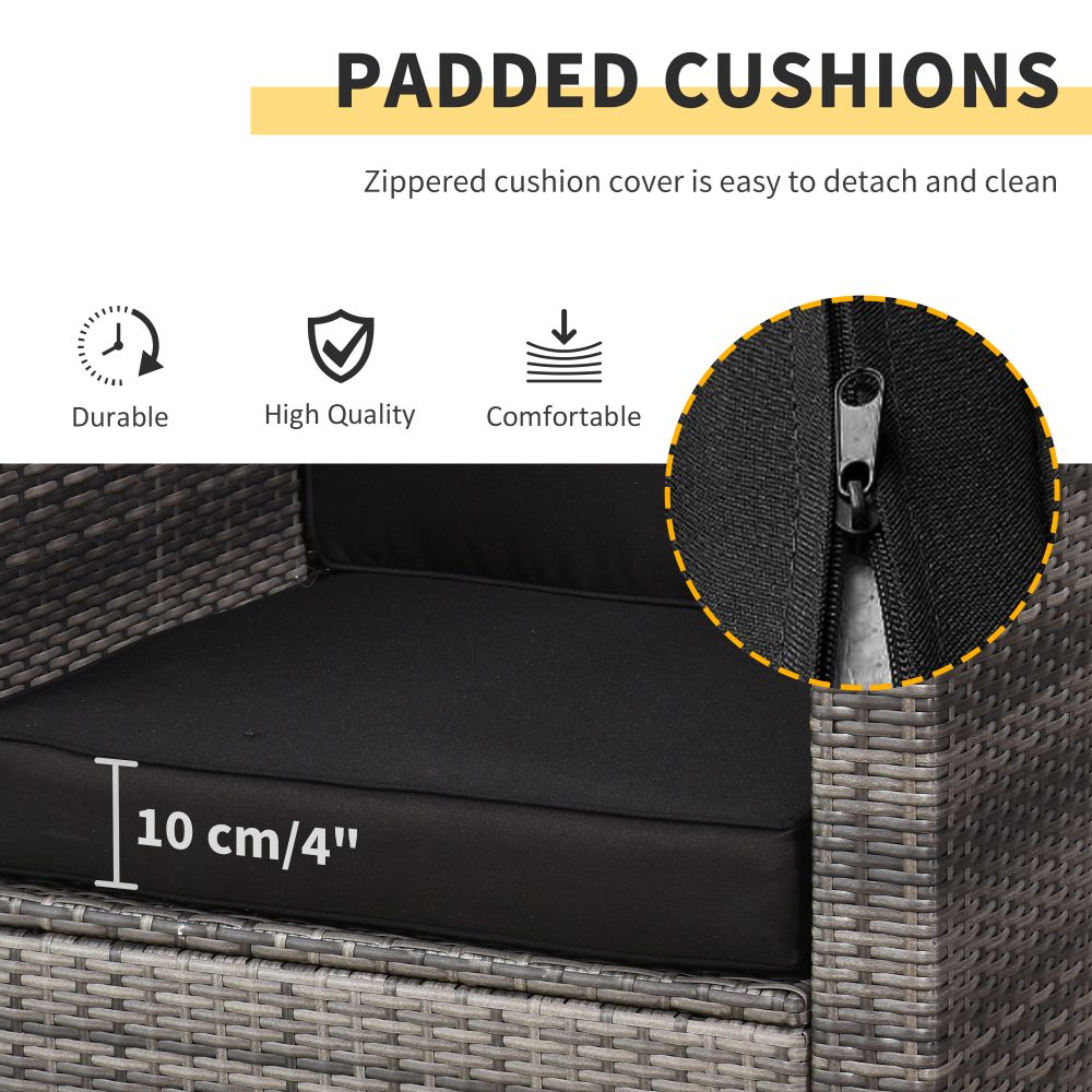 Outsunny Grey Rattan Sofa Set: Stylish 2-Seater with Cushions & Glass Table