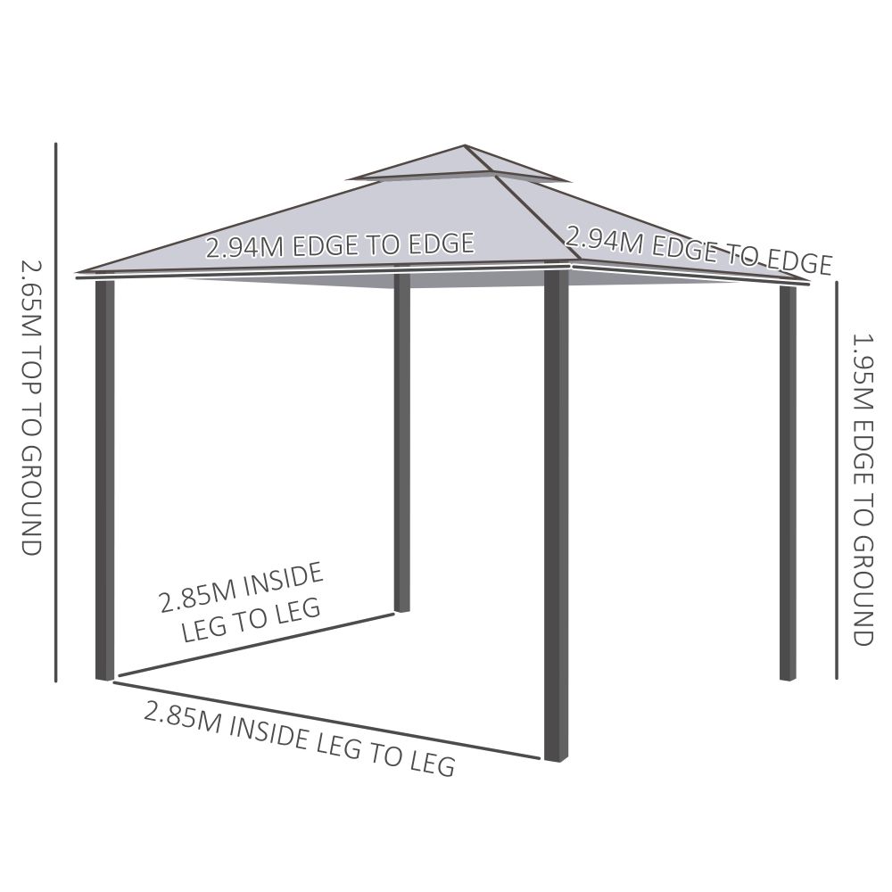 Outsunny 3x3M Metal Gazebo Canopy - Elegant 2-Tier Roof for Garden Parties