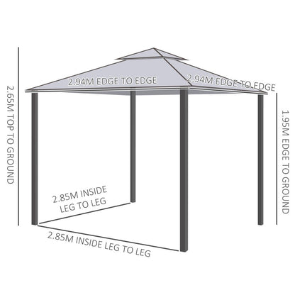 Outsunny 3x3M Metal Gazebo Canopy - Elegant 2-Tier Roof for Garden Parties