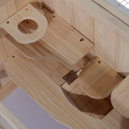 Deluxe 2-Level Wooden Hamster Cage with Ramp & Ventilated Sunroof - 60x35cm