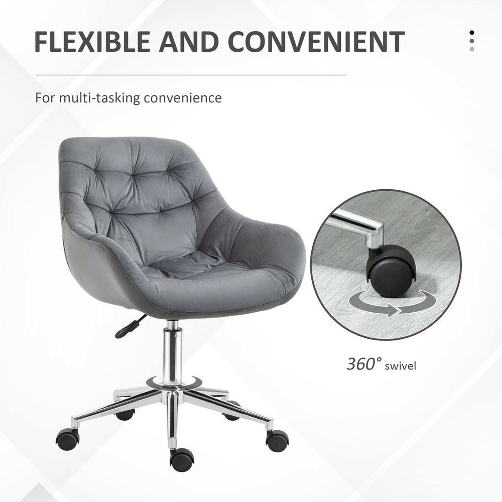 Elegant Velvet Home Office Chair: Adjustable Comfort in Dark Grey