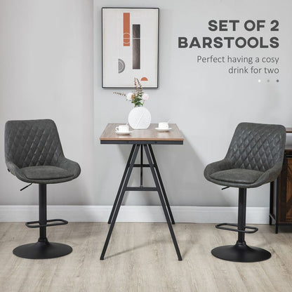 HOMCOM Adjustable Bar Stools Set of 2 - 360° Swivel Grey Faux Leather Chic