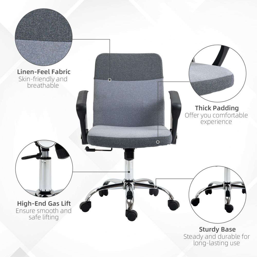 Vinsetto Ergonomic Swivel Desk Chair - Stylish Grey Linen with Rocking Function