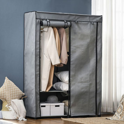 Versatile Portable Fabric Wardrobe with Shelves & Hanging Rails - Light Grey