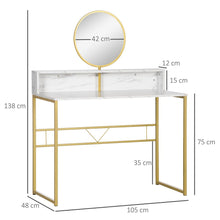 Load image into Gallery viewer, Elegant White Faux Marble Vanity Table with Round Mirror - Dreamy Makeup Station
