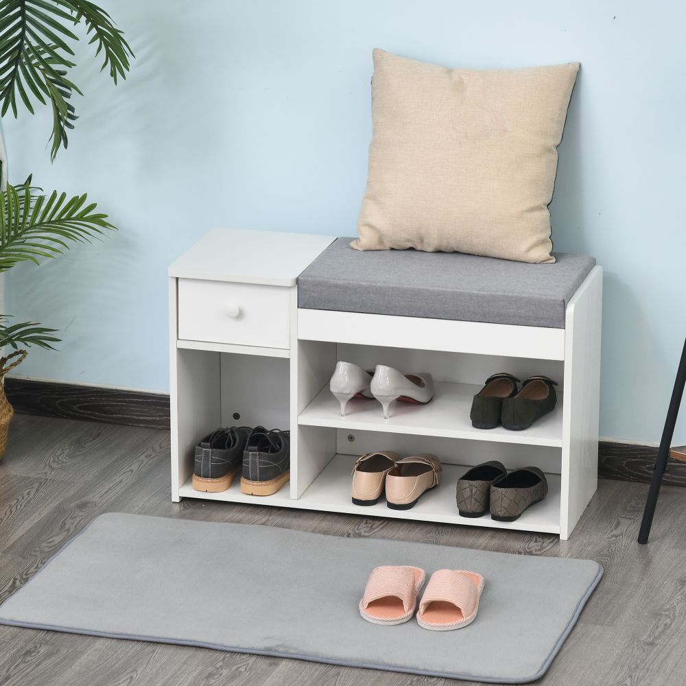 Stylish Multi-Storage Shoe Bench with Cushioned Seat & Three Compartments