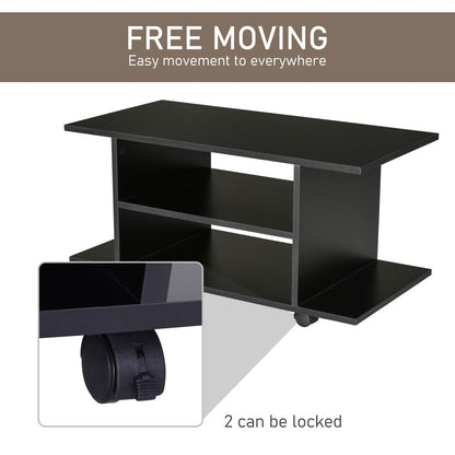 Versatile Mobile TV Stand & Bookshelf - Sleek Black with Easy Mobility