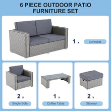 Load image into Gallery viewer, Sleek 6-Piece Grey Rattan Garden Set - Stylish &amp; Comfortable Outdoor Seating
