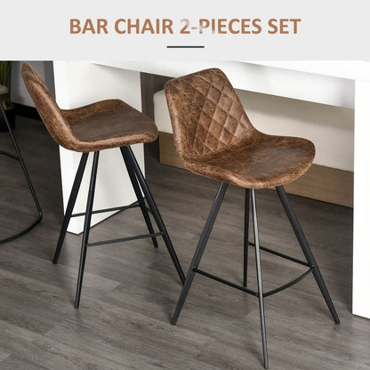 Retro-Chic HOMCOM Set of 2 Padded Bar Stools with Steel Frame - Brown