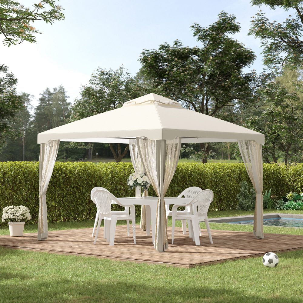 Outsunny 3x3m Cream White Garden Gazebo - Stylish UV Protection & Netting