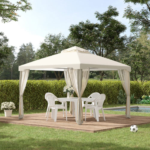 Outsunny 3x3m Cream White Garden Gazebo - Stylish UV Protection & Netting