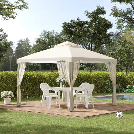 Outsunny 3x3m Cream White Garden Gazebo - Stylish UV Protection & Netting