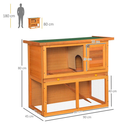 Cozy 2-Tier Wooden Rabbit Hutch for Outdoor Fun | PawHut Small Animal Home