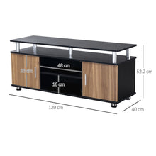 Load image into Gallery viewer, Modern Black &amp; Walnut TV Cabinet Stand with Open Shelves &amp; Storage Compartment
