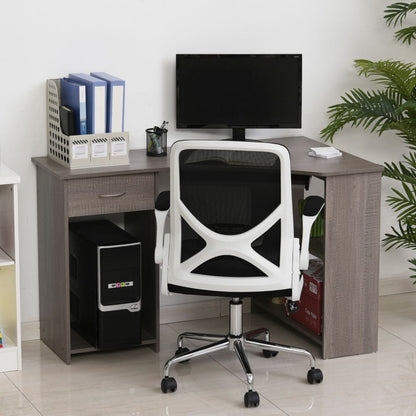 Space-Saving L-Shaped Corner Computer Desk with Dual Shelves - Grey Elegance