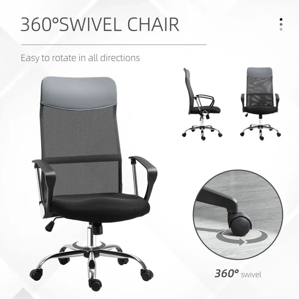 Ergonomic High Back Mesh Office Chair with Faux Leather & Adjustable Features