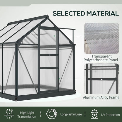 6x6ft Polycarbonate Garden Greenhouse with Aluminium Frame & Sliding Door