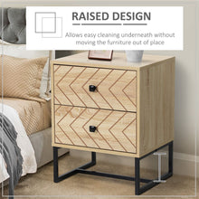 Load image into Gallery viewer, Chic Zig Zag Two-Drawer Bedside Table with Sleek Black Metal Handles
