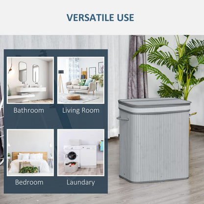 100L Grey Bamboo Laundry Basket with Flip Lid - Stylish & Water-Resistant!