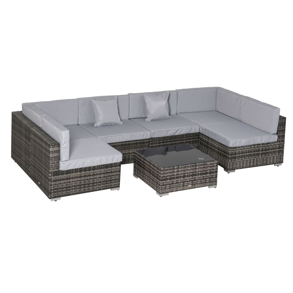 Outsunny 7PC Rattan Sectional Sofa Set with Table & Cushions - Outdoor Elegance