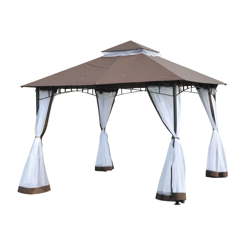 Elegant 3x3m Brown Gazebo with Netting - Perfect Outdoor Retreat!