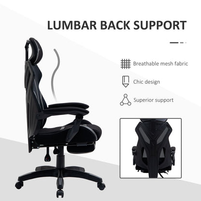 Mesh Task Swivel Chair Office Desk Recliner w/ Lumbar Support, Grey Vinsetto