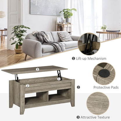 HOMCOM Lift-Top Coffee Table with Hidden Storage & Stylish Shelving - Oak