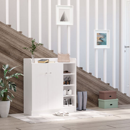 Versatile Shoe Storage Cabinet with Adjustable Shelves - Modern White Design
