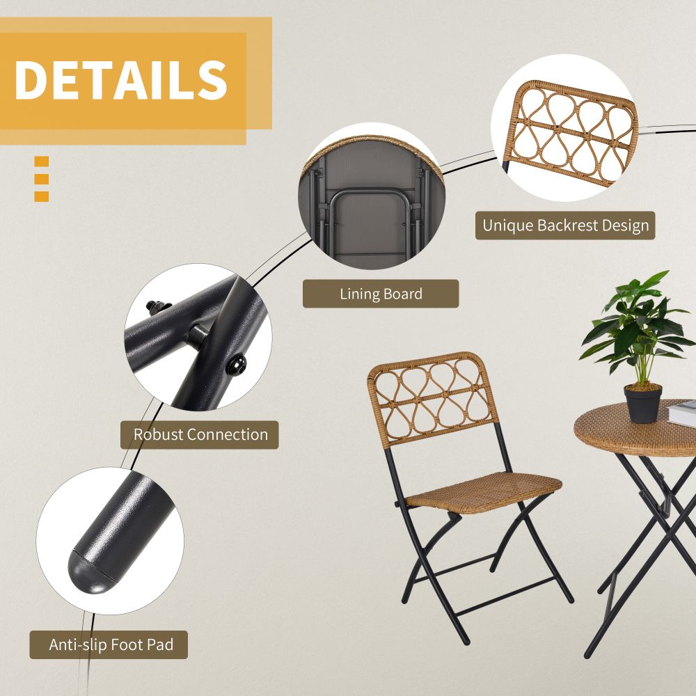 Chic 3-Piece Folding Rattan Bistro Set - Stylish Chairs & Table for Outdoor Relaxation