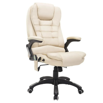 Reclining Executive Office Chair with Massage & Heat - Stylish Beige Comfort
