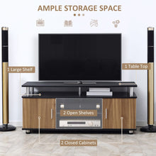 Load image into Gallery viewer, Modern Black &amp; Walnut TV Cabinet Stand with Open Shelves &amp; Storage Compartment
