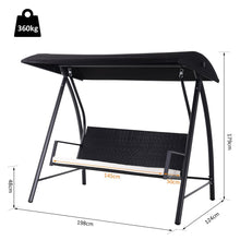 Load image into Gallery viewer, Premium 3-Seater Rattan Garden Swing Chair with Adjustable Canopy - Black
