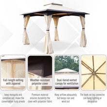 Load image into Gallery viewer, Elegant 10&#39; x 10&#39; Outdoor Gazebo with 2-Tier Roof &amp; Mesh Sidewalls
