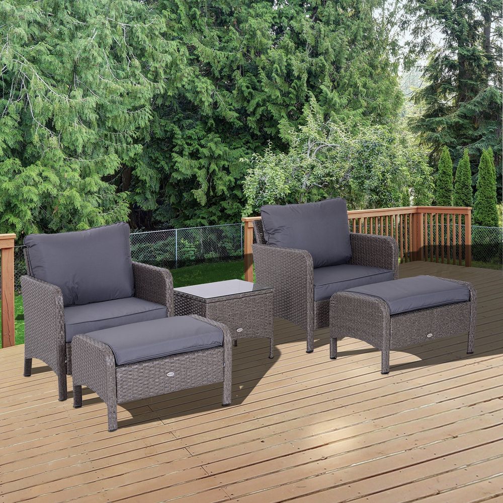 Stylish 5-Piece Grey Rattan Furniture Set with Steel Frame & Cushions