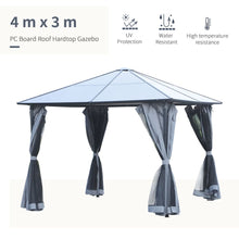Load image into Gallery viewer, Stylish 3x4m Aluminium Gazebo with Hardtop Roof &amp; Mesh Curtains - Grey

