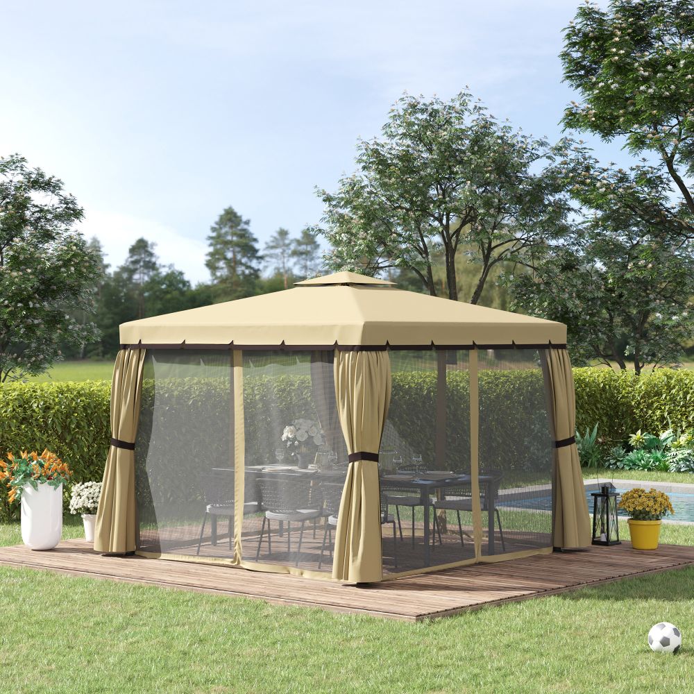 Elegant 3x3m Patio Gazebo with Water-Repellent Roof & Mosquito Net - Beige