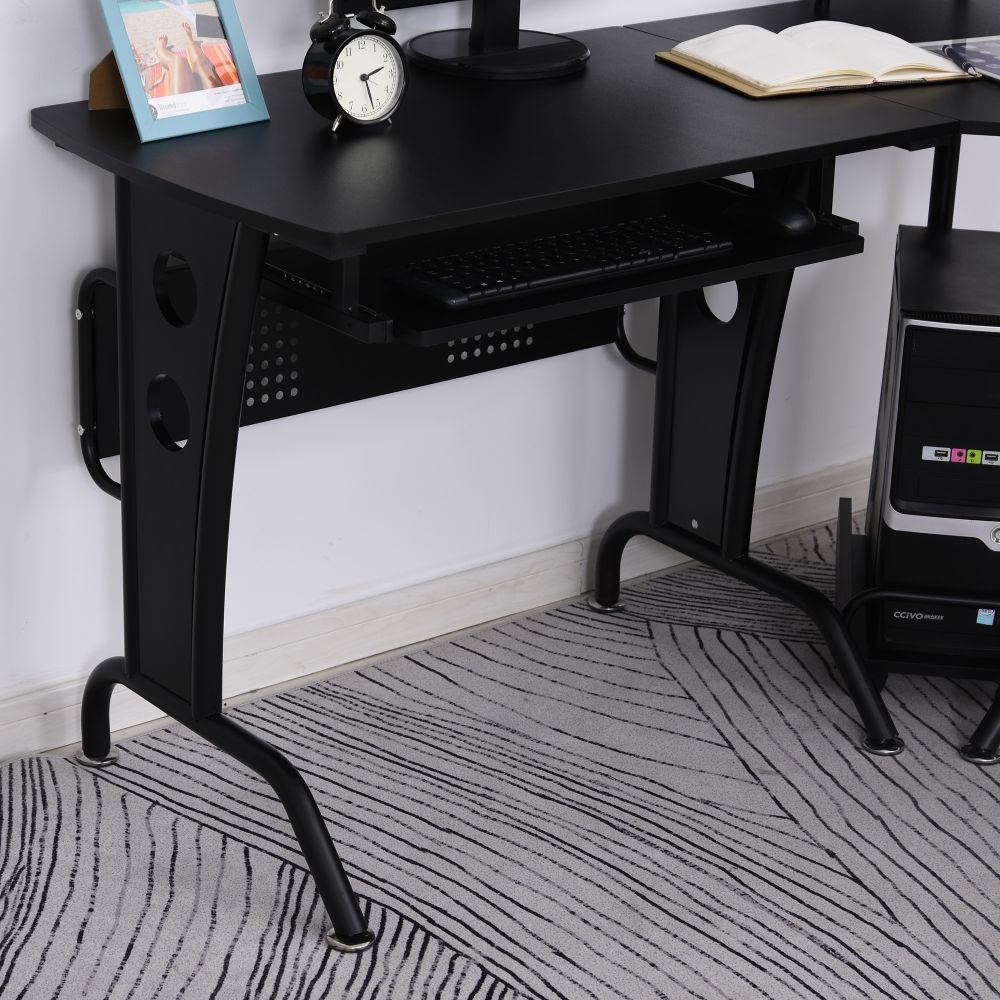 Compact L-Shaped Corner Desk with Steel Frame & CPU Holder for Home & Gaming