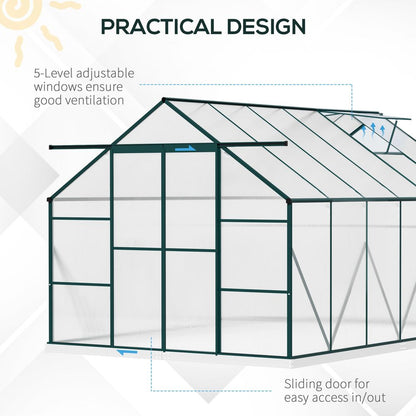Customizable 8x12ft Polycarbonate Walk-in Greenhouse with Double Sliding Doors