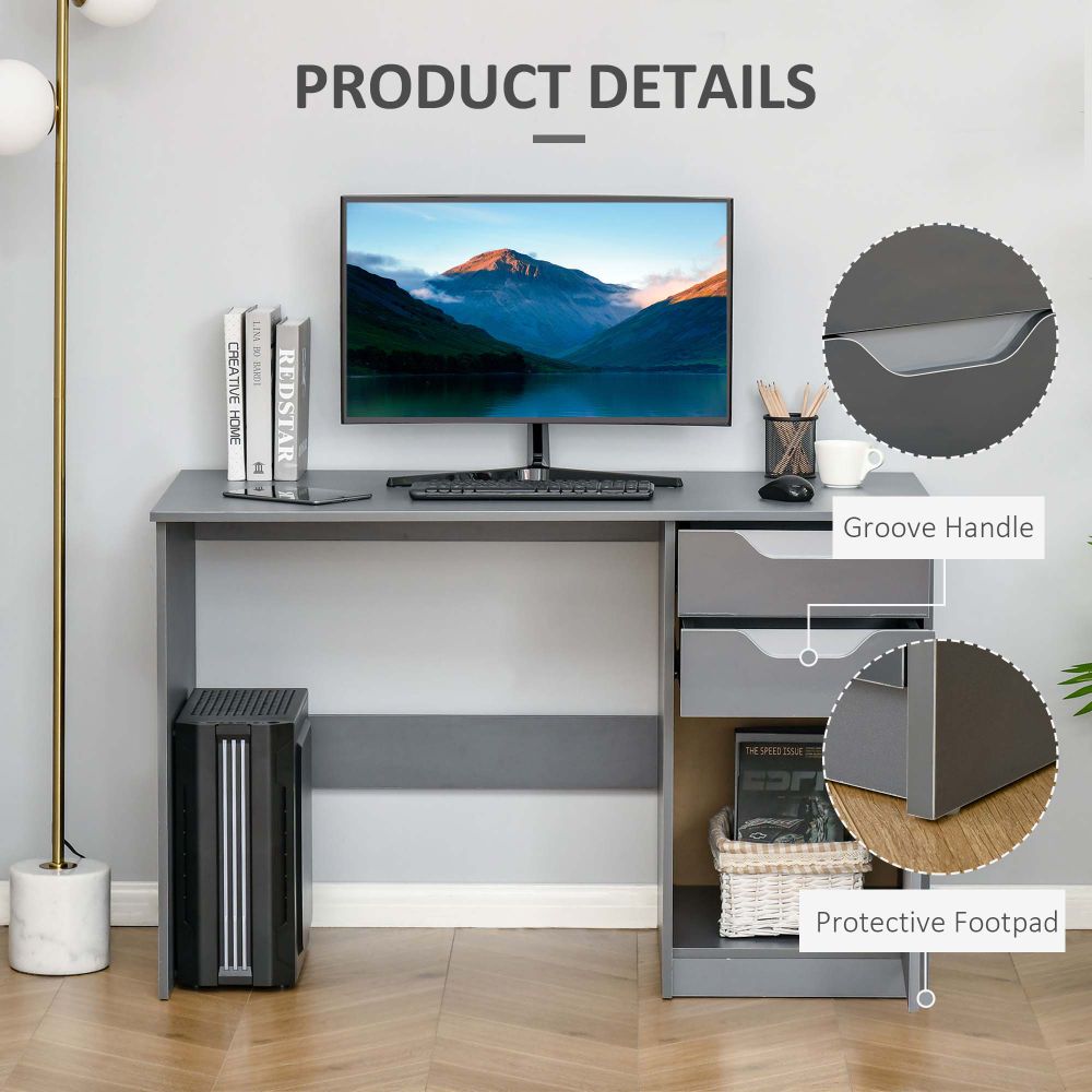 Modern Grey Computer Desk with Storage Drawers for Stylish Workspaces