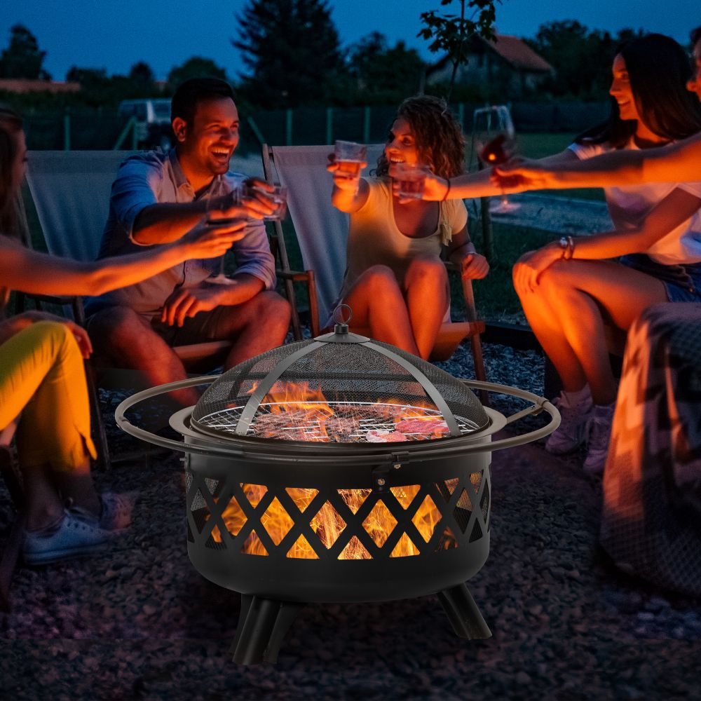 Versatile 2-in-1 Outdoor Fire Pit BBQ Grill & Heater - Perfect for Any Patio!