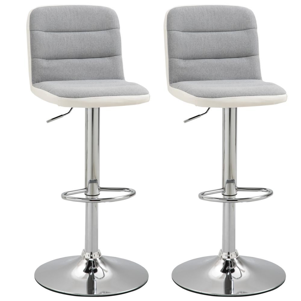Bar stool Set of 2 Adjustable Height Upholstered Bar Chair Light Grey